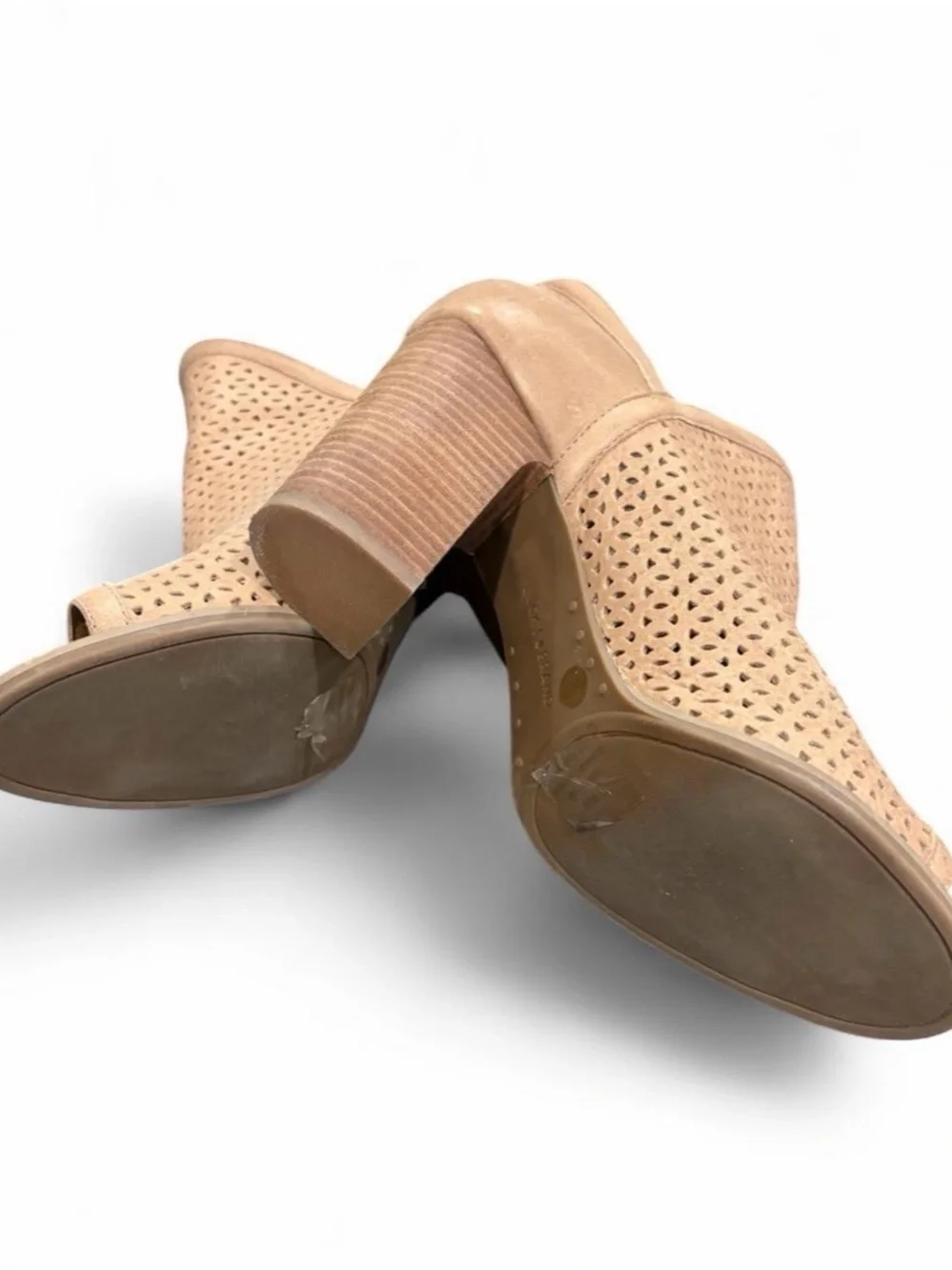 Lucky Brand Taupe Perforated Peep-Toe Block Heel Leather Bootie 8.5